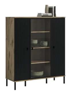 Highboard Lou 137 x 115 x 41 cm Nox Oak Nachbildung Braun/Schwarz