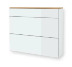 Hängekommode VORTINA 120 x 102 cm Lack weiß/Glas Optiweiß/Abdeckboden Balkeneiche-Dekor