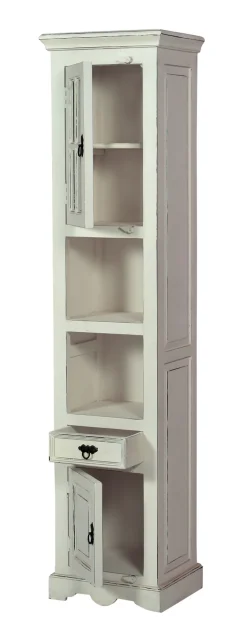 Hochschrank 44 x 188 cm Mango + MDF mit starken Gebrauchsspuren antikweiß