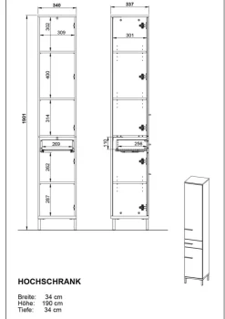 Hochschrank YONKERS 34 x 190 cm Graphit/ Navarra Eiche