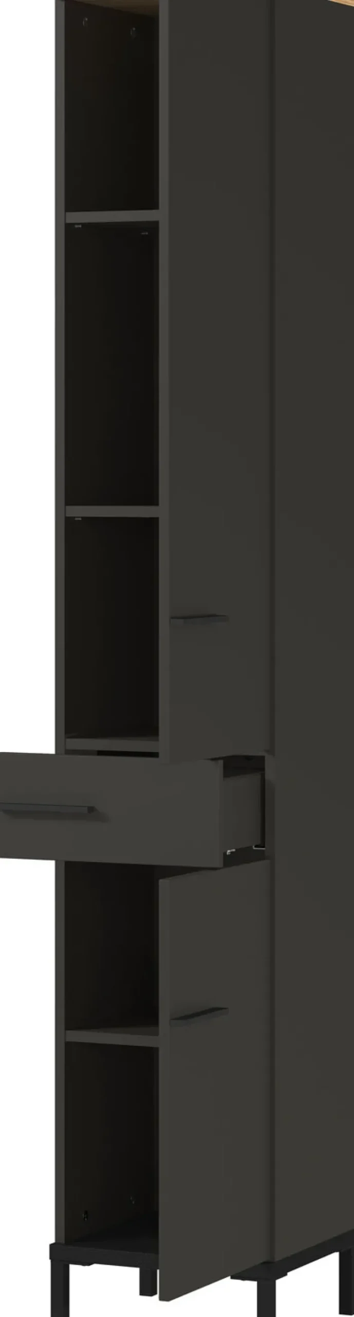 Hochschrank YONKERS 34 x 190 cm Graphit/ Navarra Eiche