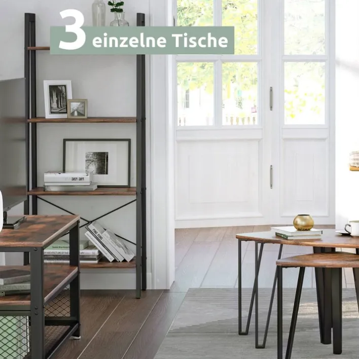 holz4home Beistelltisch 3er-Set Holzdekor Vintagebraun