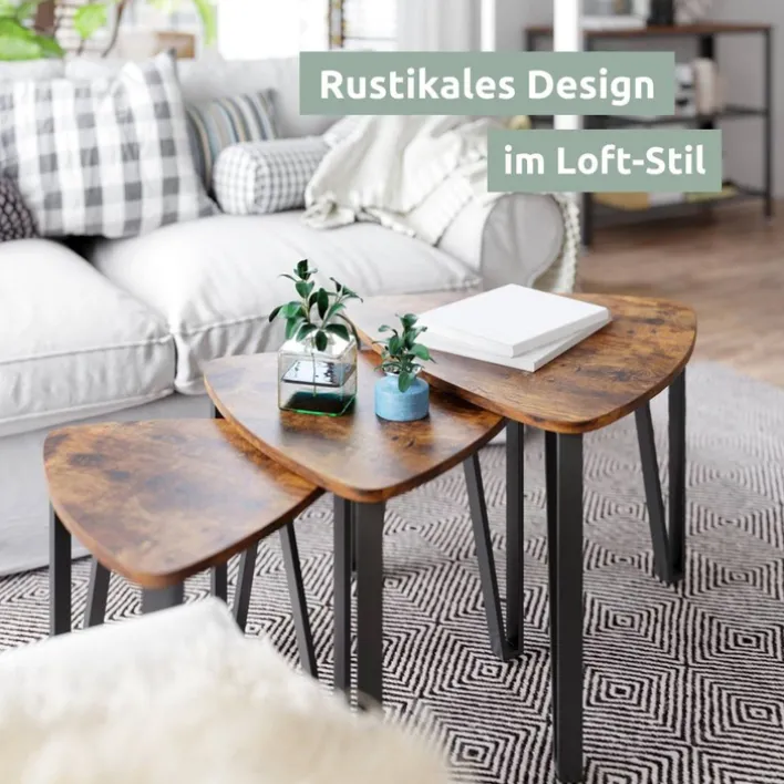 holz4home Beistelltisch 3er-Set Holzdekor Vintagebraun