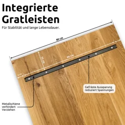 holz4home Esstisch 140 x 80 cm Eiche massiv/Dreieck-Gestell schwarz