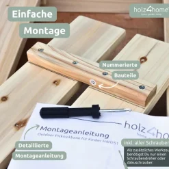 holz4home Kinder Gartentisch mit 2 Bänke PICKNICK 100 cm naturfarbig