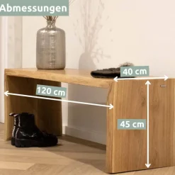 holz4home Massivholzbank 120 x 45 cm Eiche geölt mit Baumkante