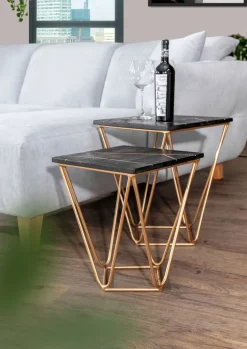 INTERhome Beistelltisch SCAN 2-teilig schwarz/ goldfarbig