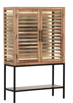 INTERhome Glasschrank SHOWCASE 100 x 160 cm Akazie massiv natur gesmoked lackiert/Glastüren