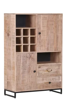 INTERhome Highboard NEMESIS 95 x 142 cm Mango massiv natur/Metallgestell schwarz