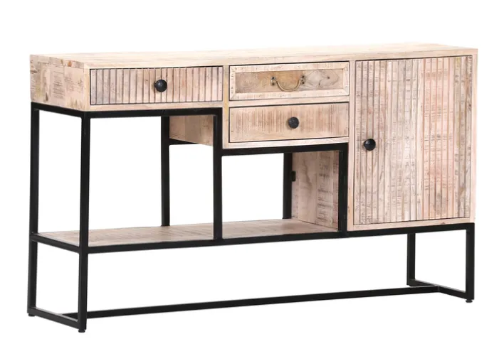 INTERhome Konsole NEMESIS 130 x 75 cm Mango massiv natur/Metallgestell schwarz