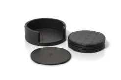 JOOP! Glasuntersetzer Set 6-tlg. CORNFLOWER Farbglas/Kunstleder Ø 11,5 cm Anthrazit-Schwarz