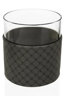 JOOP! Vase CORNFLOWER rund Durchmesser 20 cm Höhe 21 cm Klarglas Kunstleder anthrazit-schwarz