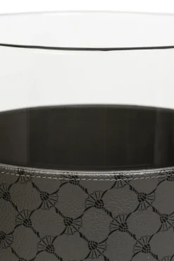 JOOP! Vase CORNFLOWER rund Durchmesser 20 cm Höhe 21 cm Klarglas Kunstleder anthrazit-schwarz