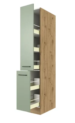 Küche Apotheker-Hochschrank Fiona 200 cm Eiche / grün