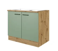 Küche Spülenunterschrank Fiona 85 cm Eiche / grün