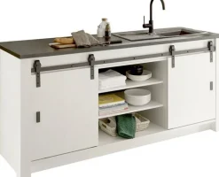 Küche Spültisch SHERWOOD ca. 201 x 93 x 64 cm Pinie Weiss Dekor