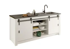 Küche Spültisch SHERWOOD ca. 201 x 93 x 64 cm Pinie Weiss Dekor