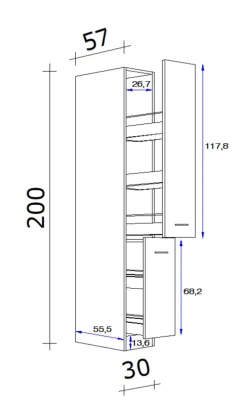 Küchen Apothekerschrank WITO 30 x 200 x 57 cm weiß