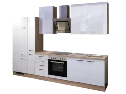 Küchenblock Valero Weiß Hochglanz/Eiche Sonoma Nachbildung 300 cm