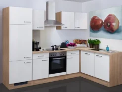 Küchenwinkel Valero Weiß Hochglanz/Eiche Sonoma Nachbildung 280 x 170 cm