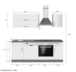 Küchenzeile ODENSE 210 cm Graphit/ Wotan Eiche Dekor