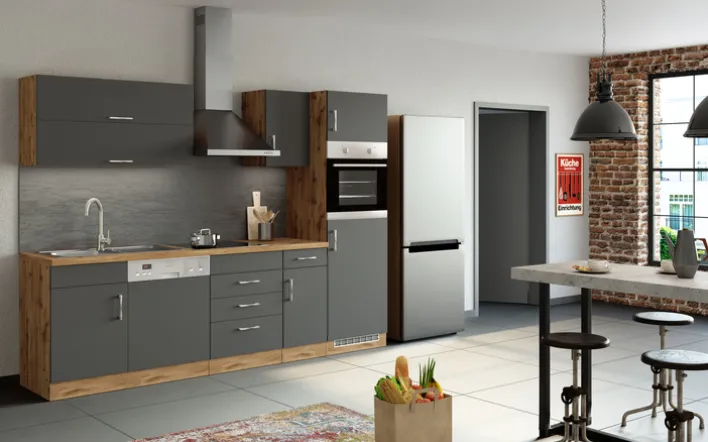 Küchenzeile ODENSE Anthrazit/ Wotan Eiche Dekor 270 cm