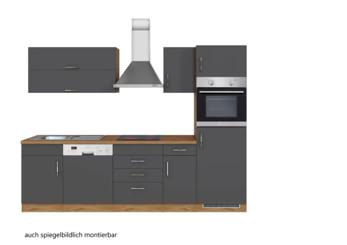 Küchenzeile ODENSE Anthrazit/ Wotan Eiche Dekor 270 cm