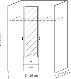 Kleiderschrank CASE 136 x 197 cm Sonoma Eiche/Alpinweiß