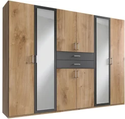 Kleiderschrank MINNESOTA 270 x 208 x 58 cm Holznachbildung braun/grau