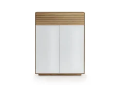 Kommode 80 x 103 cm Astige Eiche massiv/Türen Glas weiß satinato