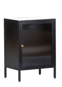 Kommode 48 x 69 cm Platte Marmor weiß/Türfront Strukturglas