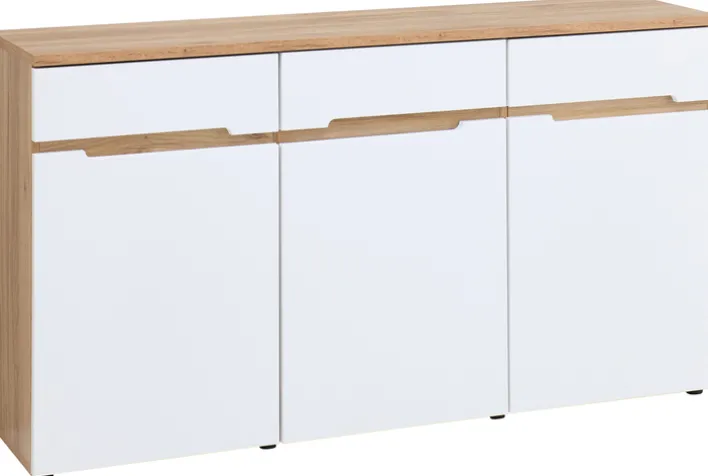 Kommode CLYDE 150 x 82 cm Weiß Supermatt/Mauvella-Oak-Dekor