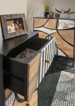 Kommode DAKOTA Mango massiv 110 x 50 x 42 cm gebeizt Mehrfarbig/Schwarz