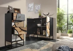 Kommode DAKOTA Mango massiv 110 x 50 x 42 cm gebeizt Mehrfarbig/Schwarz