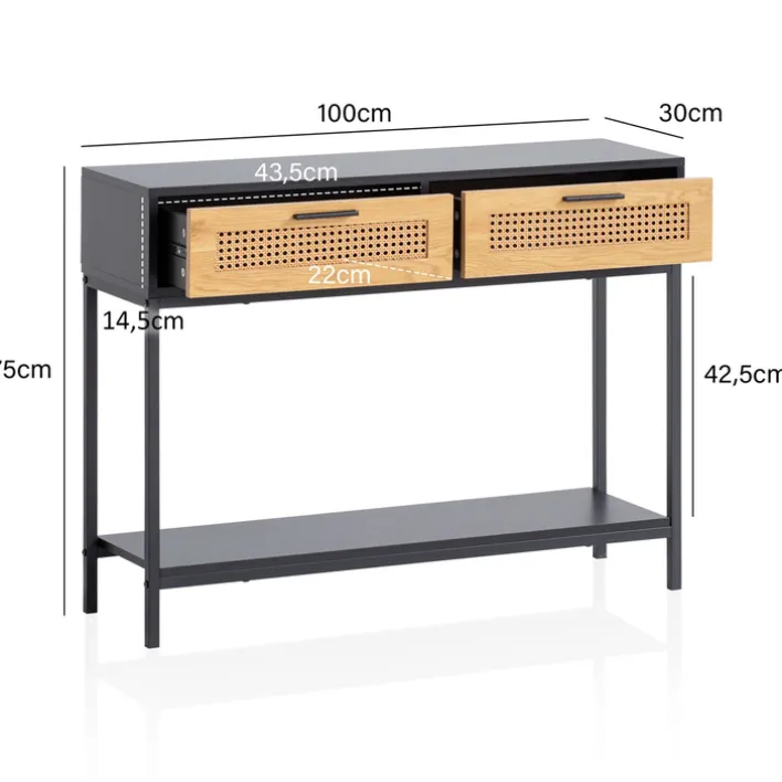 Konsolentisch 100 x 75 x 30 cm Schwarz/ Wiener Geflecht