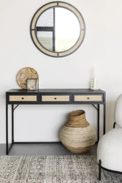 Konsolentisch JOANNA 120 x 76 cm Rattangeflecht/schwarz