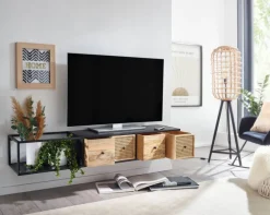 Lowboard 150 x 35 cm Akazie massiv und Eisen