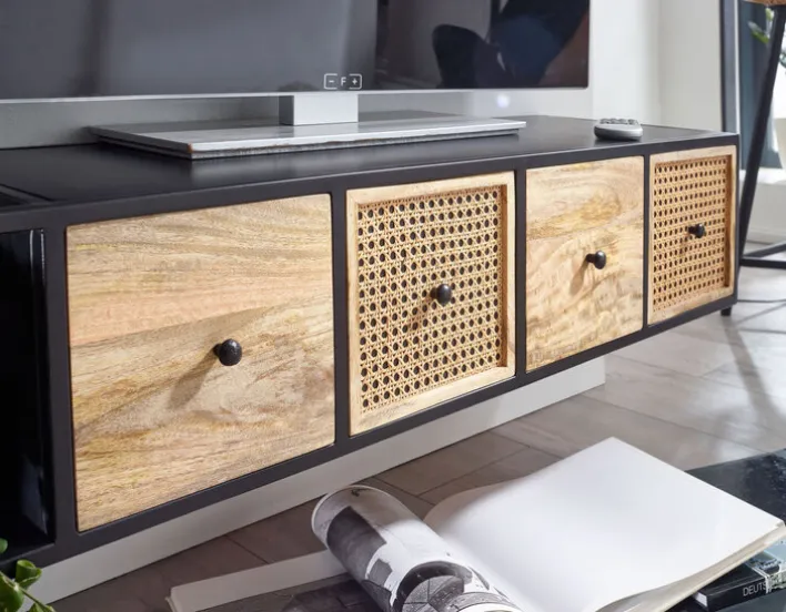 Lowboard 150 x 35 cm Akazie massiv und Eisen