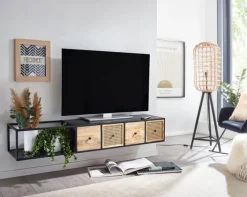 Lowboard 150 x 35 cm Akazie massiv und Eisen