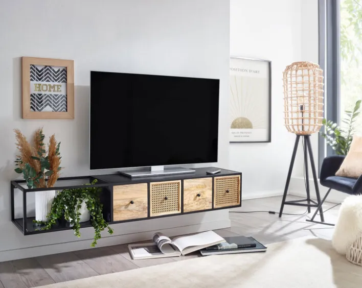 Lowboard 150 x 35 cm Akazie massiv und Eisen