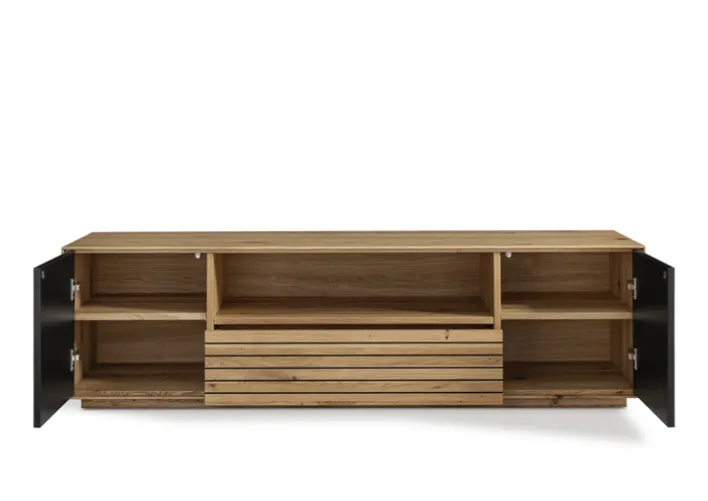 Lowboard 158 x 44 cm Eiche massiv/Glas satinato