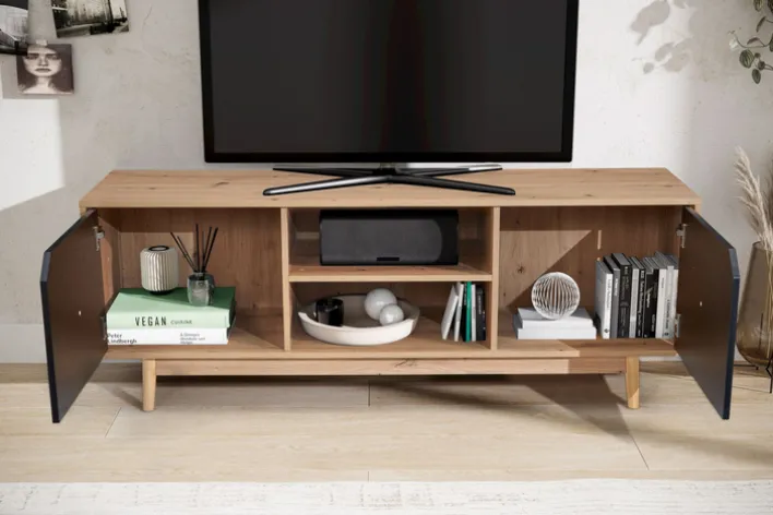 Lowboard 150 x 55 cm Eiche-Dekor/schwarz