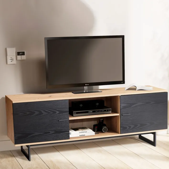 Lowboard 150 x 55 cm Eiche-Dekor/Schwarz