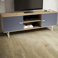 Lowboard 150 x 55 cm Eiche-Dekor/Grau