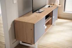 Lowboard 150 x 55 cm Eiche-Dekor/Grau