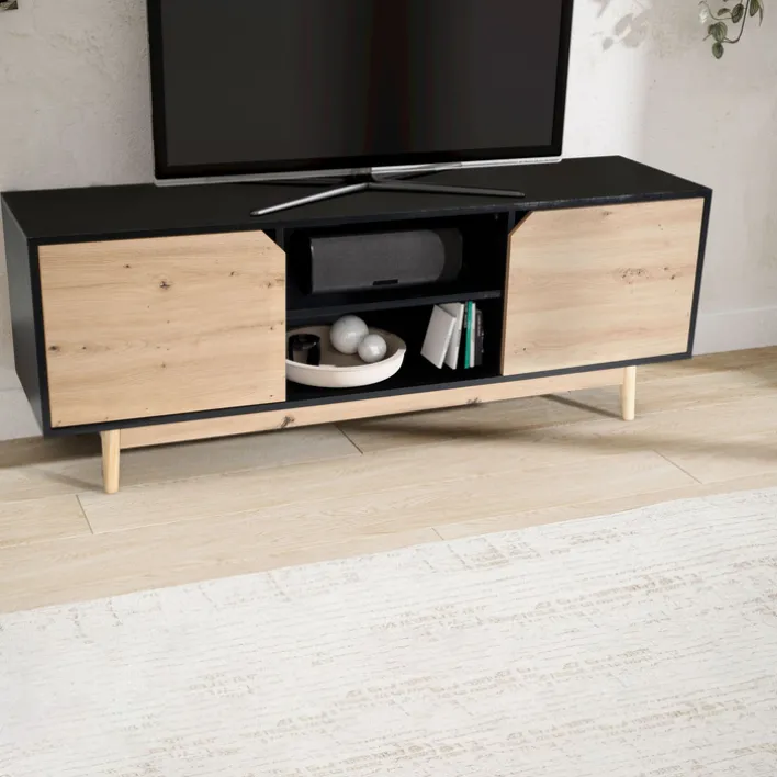 Lowboard 150 x 55 cm Schwarz/Eiche-Dekor