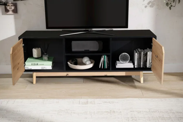 Lowboard 150 x 55 cm Schwarz/Eiche-Dekor