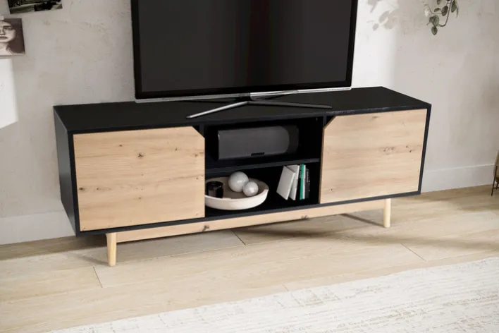 Lowboard 150 x 55 cm Schwarz/Eiche-Dekor