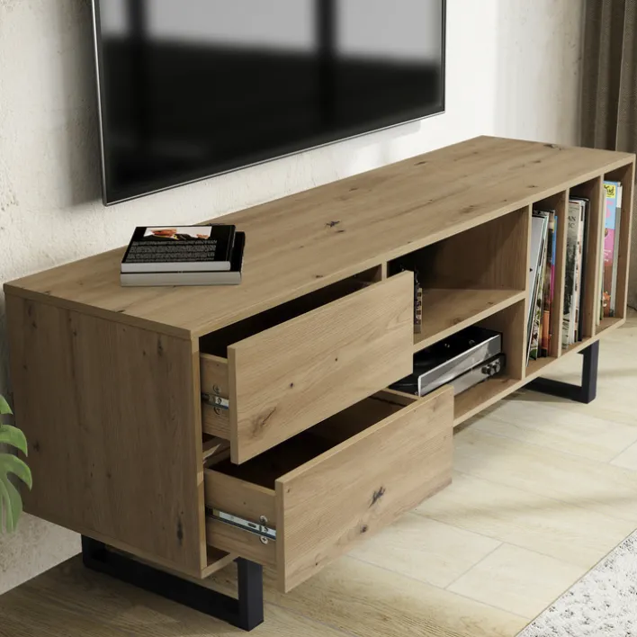 Lowboard 150 x 55 x 40 cm Eiche-Dekor/schwarz