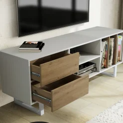 Lowboard 150 x 55 x 40 cm Weiß/Eiche-Dekor